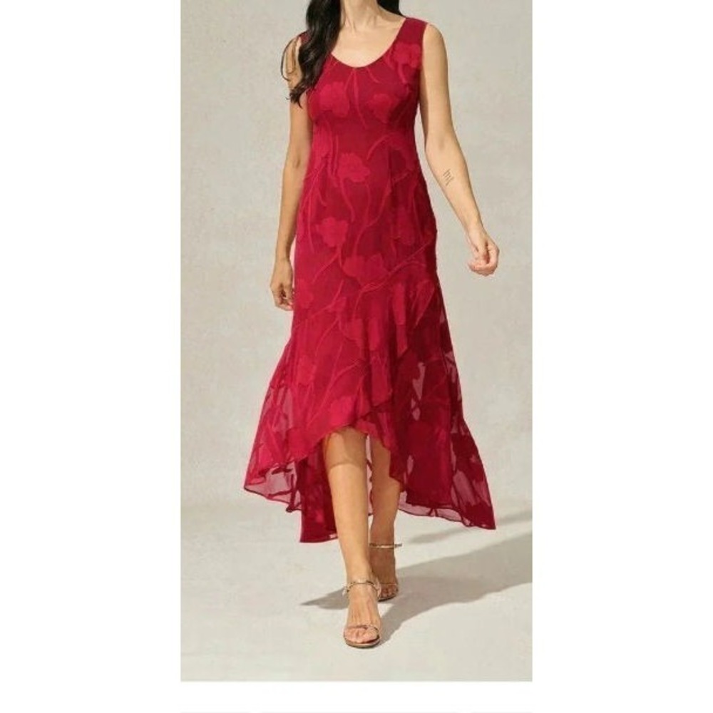 Msglamor Floral Chiffon Sleeveless Burnout A-Line Evening Gown - Red - XL - $90
